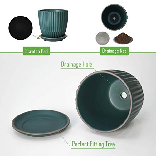 D'vine Dev 2-Pack Stoneware Planter Pots, 4.5/5.8 in, Deep Teal, 99-D-4 - color: Dark Blue Green