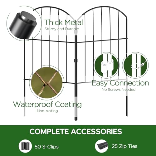 Goovilla Garden Fence, Total 27ft(L) x 24in(H), 25 Pcs, Rustproof Metal - size: Arched