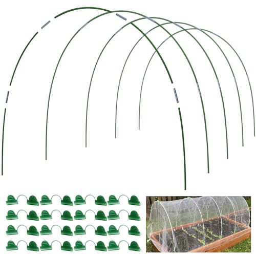 MAXPACE Greenhouse Hoops Kit, DIY 8ft Grow Tunnel, Fits Raised Garden Beds 2.8ft Wide & Up, 25 Pcs Rust-Proof Fiberglass Frame Support Rods for Row Cover, Shade Cloth, Frost Netting & Plant Stakes - size: L (for Width: 2.8' and up)