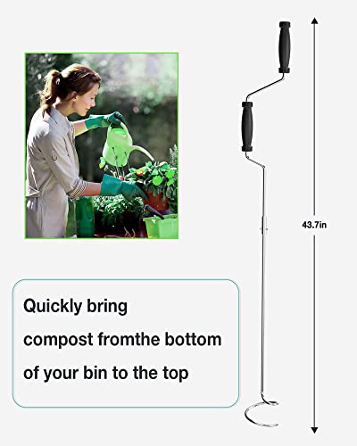 Stainless Steel Compost Aerator Tool - Manual Turner & Mixer for Compost Tumblers and Bins | Faster Decomposition, Rust-Proof - size: Double Handle