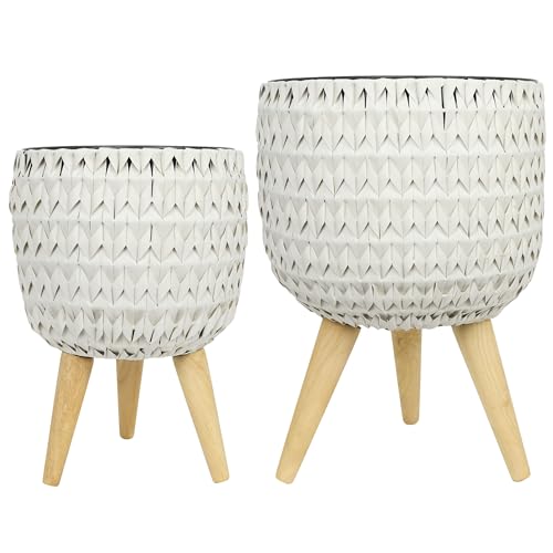 Alpine Corporation Indoor/Outdoor Poly Rattan Planters with Removable Inserts, Aesthetic Lawn and Garden Decor, White - Set of 3 Sizes - color: White
