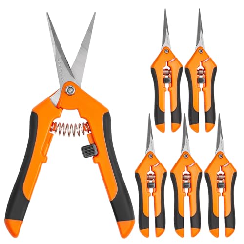 GROWNEER 6 Packs Pruning Shears Gardening Hand Pruning Snips with Straight Stainless Steel Precision Blades - style: Orange