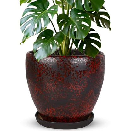 Ceramic Plant Pots With Saucer & Drainage Hole, 10 inch Indoor Flower Pots - color: Red, size: 10 inch