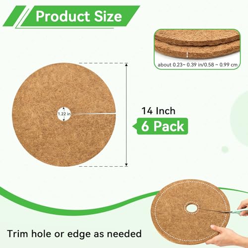 ZeeDix 14 Inch Coconut Fiber Tree Ring Mulch Mat, 6 Pack Tree Mulch Ring - color: 6 Pack, size: 14 Inch