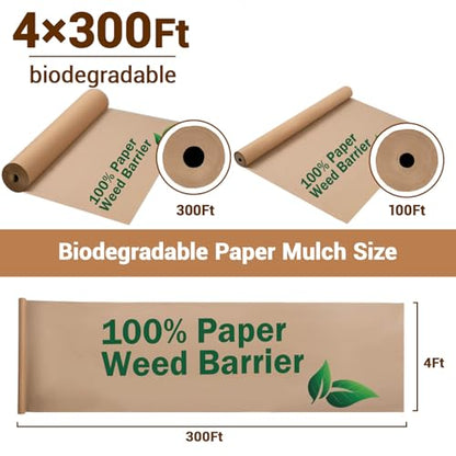 4 x 300 Ft Heavy Duty Biodegradable Kraft Paper Weed Barrier - color: 4 x 300ft
