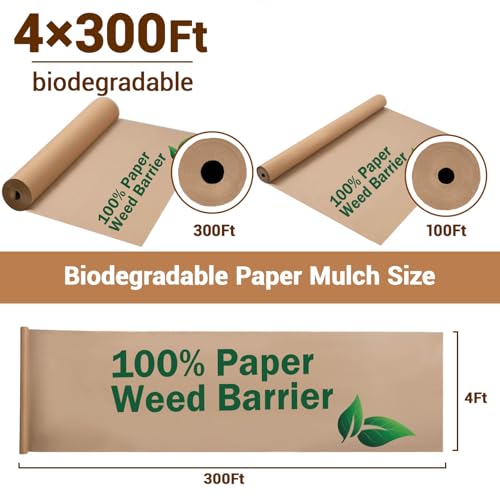 4 x 300 Ft Heavy Duty Biodegradable Kraft Paper Weed Barrier - color: 4 x 300ft