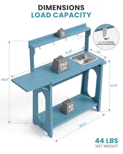 Outdoor Potting Bench Table with Removable Sink for Outside, Blue - color: Blue