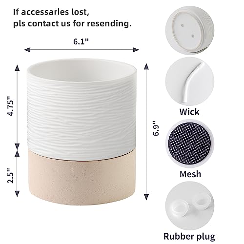 Nihow Ceramic Self Watering Plant Pot for Indoor Plants,6 Inch,White - color: White & Brown, size: 6" Self Watering
