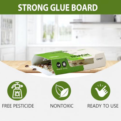 Cockroach Glue Traps with Natural Food Bait, Sticky Roach & Bug Traps, Strong Adhesive Insect Catcher for Cockroaches, Spiders, Crickets & Scorpions, Non-Toxic, Odorless, 20 Pack