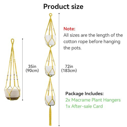 USLAI Macrame Plant Hanger, for Up to 15 Inch Pots, 35+72 Inch, Yellow - color: 72+35 Inch - Yellow
