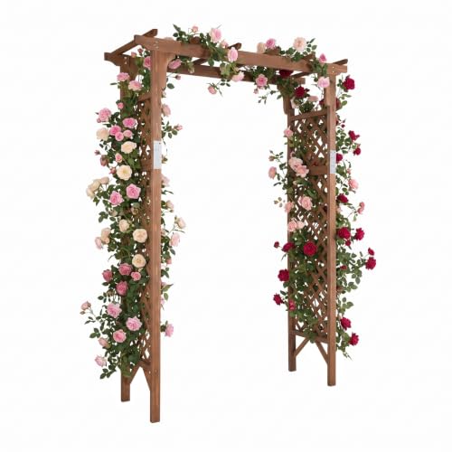 VINGLI Wood Garden Arbor, 85in Wedding Arch Garden Trellis for Plant Climbing, Pergola for Garden Backyard, Lawn (Dark Brown)