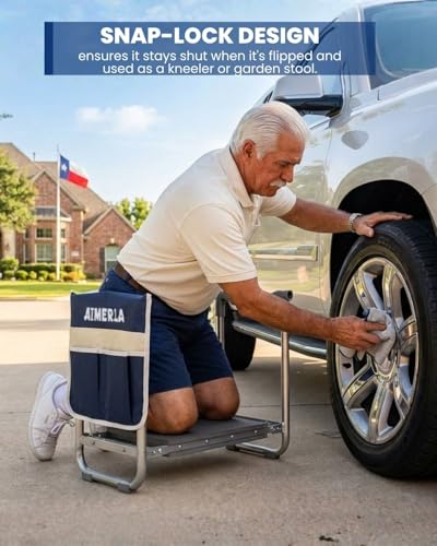 Aimerla Foldable Garden Kneeler Seat Heavy Duty [Upgraded Widened Thick Kneeling Pad] Garden Stool with Large Garden Tool Bags with Pockets - Portable Garden Bench Gardening Gifts for Parents - size: K3-Blue