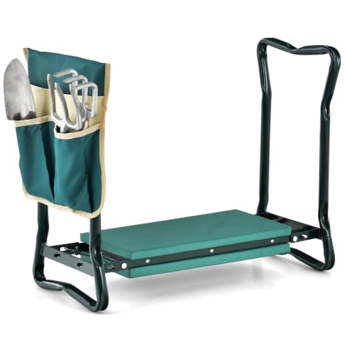 Goplus Garden Kneeler and Seat, Heavy-Duty Garden Bench w/Large Tool Pouch, Widen EVA Foam Kneeling Pad, Portable Gardening Gift for Women Men Seniors, Foldable Garden Stool for Kneeling & Sitting - color: Green, style: With 1 Bags