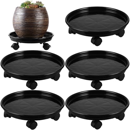 5 Packs Plant Caddy with Wheels 11.8" Plastic Rolling Plant Stands Heavy-Duty Plant Dolly with Casters Indoor Outdoor Wheeled Plant Roller Base Large Planter Saucers Plant Mover - color: Black, size: 11.8" - 5 packs