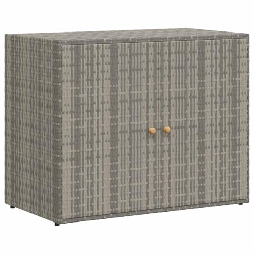 Outdoor Garden Storage Cabinet, Poly Rattan Tool Organizer Box with 2 Doors, Weather Resistant Backyard Storage Chest for Patio, Deck, and Balcony, Grey - color: Grey