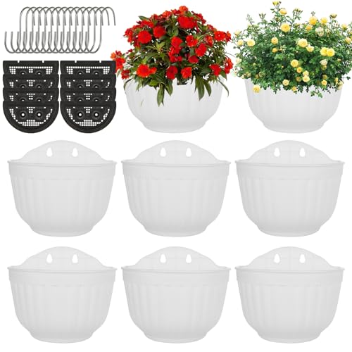 AKOLAFE 8 Pack Vertical Wall Planters for Indoor Plants Living Wall Planter Outdoor Walls Plant Holder with Hook White Walls Hanging Planter Resin Flower Pot Basket for Garden Railing Balcony Fence