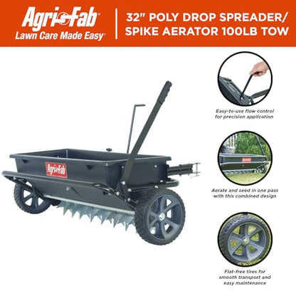 Agri-Fab Tow Behind Spiker Seeder Drop Spreader for Seed, Fertilizer, Salt and Ice Melt, 100 lb Capacity with 32 In Working Width - style: 100 lb. Tow-Behind Spiker/Seeder Spreader