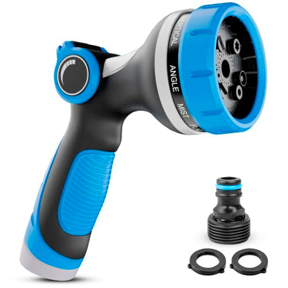 Garden Hose Nozzle, 10 Spray Patterns, Thumb Flow Control, Blue - color: Blue