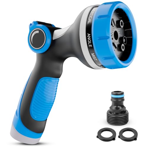 Garden Hose Nozzle, 10 Spray Patterns, Thumb Flow Control, Blue - color: Blue