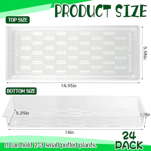 24 Pack Rectangular Plant Drip Trays, Clear Plastic Plant Saucers, Thick Plant Drip Trays Plastic Liners for Indoors Outdoors Flower Pots Window Sills Window Shelf - 15" x 6"