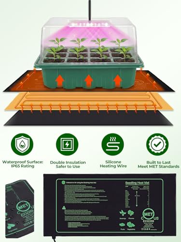 Seed Starter Tray 3 Pack with Heating Mat & 24 Full Spectrum LEDs Grow Light – Auto cycle Timer, Humidity Dome Ventilation Cover, Drainage Holes, Includes Gardening Tools – Transparent version - color: Transparent×3