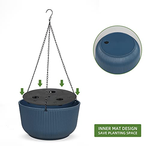Dexceder 8.75 Inch Self Watering Hanging Planter (2 Pack, Deep Blue) - color: Deep Blue, size: 8.75 inch