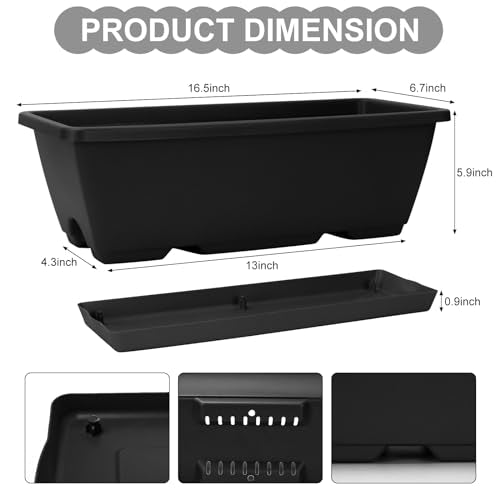 Window Box Planter, 6 Pcs 17" Flower Rectangle Planters Boxes, Dark Gray - color: Dark Gray