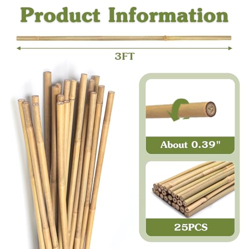 Plant Stakes 3FT, Natural Bamboo Stakes, 25Pcs Sturdy Bamboo Garden Stakes - size: 3Ft, 25Pack