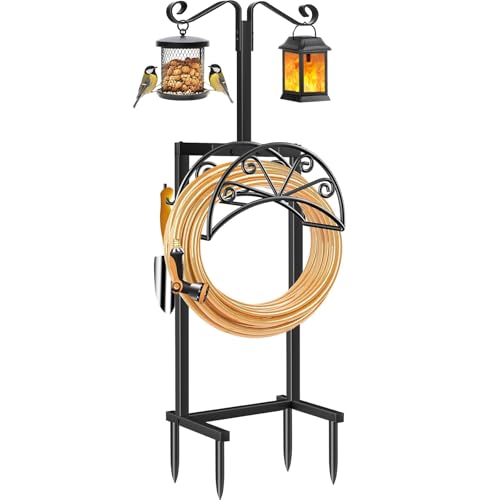 TomCare Garden Hose Holder, Heavy Duty Stand for 160FT Hose with 4 Spikes - color: Matte Black, size: 15.2″ W
