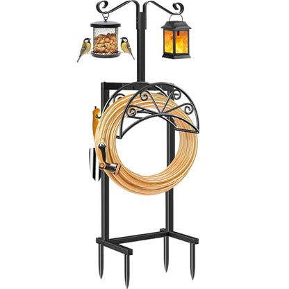 TomCare Garden Hose Holder, Heavy Duty Stand for 160FT Hose with 4 Spikes - color: Matte Black, size: 15.2″ W
