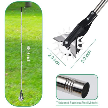 Wheel Rotary Edger, Adjustable 63” Manual Lawn Edger Tool with Gloves, Stainless Steel Trimmer for Sidewalk, Grass and Weed Edging, Ideal for Garden Landscaping and Yard Maintenance