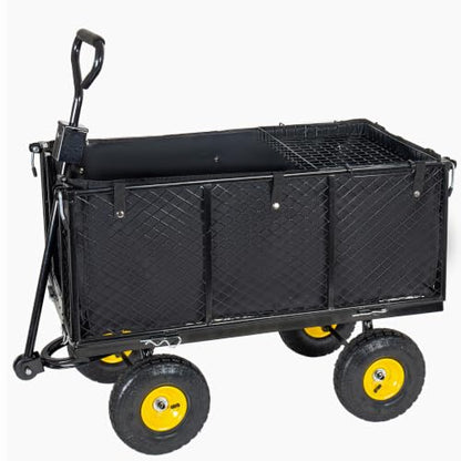 4-in-1 Steel Dump Garden Cart with Removable Liner and Mesh Tray