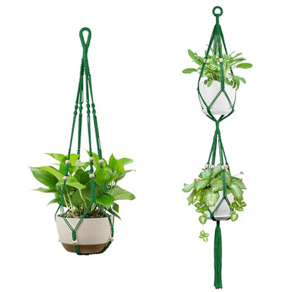 USLAI Macrame Plant Hanger, for Up to 15 Inch Pots, 35+49 Inch, Green - color: 35+49 Inch - Green