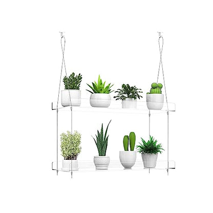 2-Tier Hanging Clear Plant Shelves for Windows,16 Inch per Tier - size: 2 Tier