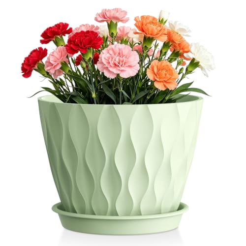 Plant Pots for Indoor Plants 1 Pack 10" Planters with Drainage Holes - color: Green, size: 10 in 1pcs