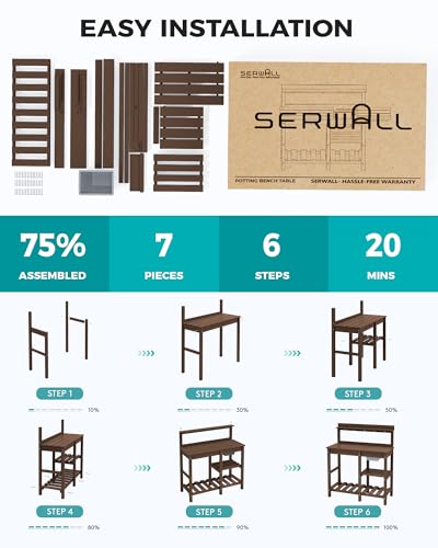 SERWALL Outdoor Potting Bench with Removable Sink,Gardening Table,Coffee - color: Coffee, size: Classic