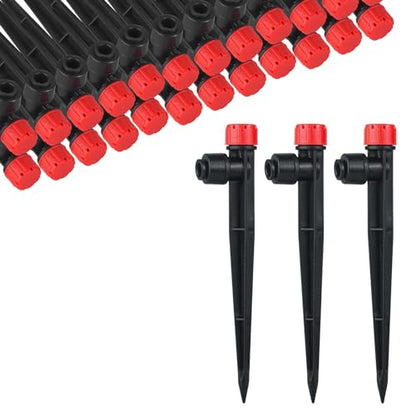30 Pcs Drip Irrigation Emitters with Stake - Adjustable Drip Emitter Stream for 1/4" Drip Line Irrigation Tubing - Drip Irrigation System Parts Drippers Sprinkler Heads for Garden Watering System -Red - style: 30 Pcs Red Drip Emitters Stream