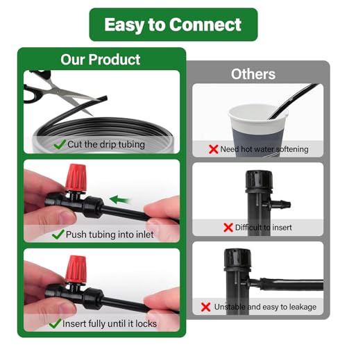 Kalolary 30Pcs Push-to-Fit Drip Irrigation Spray Emitters for 1/4" Tubing - size: 1/4” Push-to-Connect Tee- Misting- 30P Red