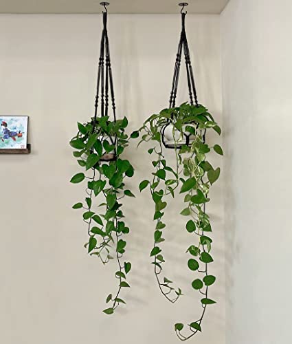 Mkono Macrame Plant Hanger Indoor 35 Inch Hanging Planter Basket Black 2Pc - color: Black
