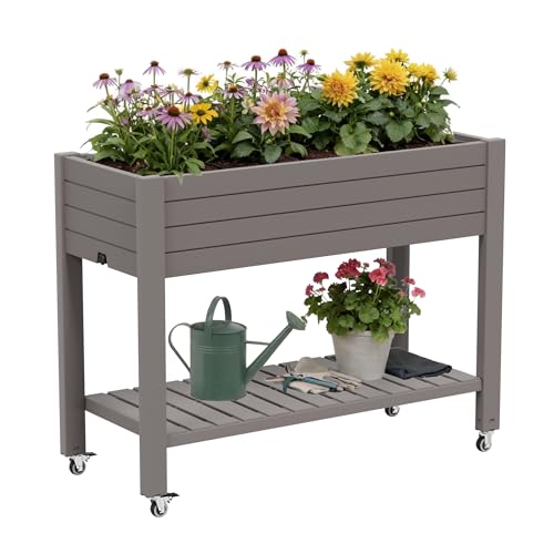 Fancyango Raised Garden Bed with Wheels 33.7" H -Medium Gray - color: Medium Gray, size: 33.7"H