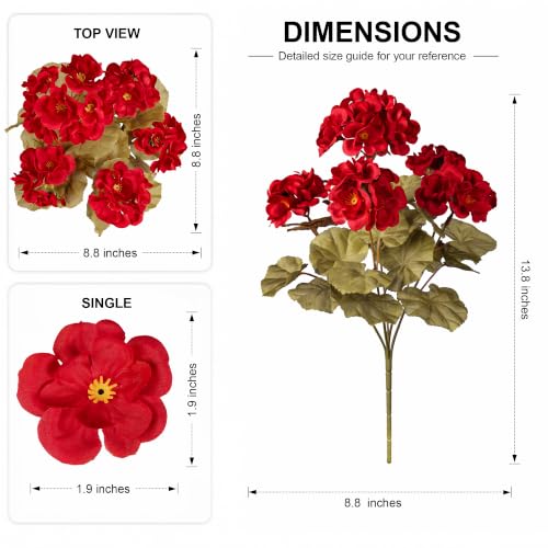 Fake Geraniums Burgundy Fall Flowers Artificial Flowers for Outdoors Autumn Decor, 6 Bundles Silk Geraniums Fake Plants Realistic UV Resistant Faux Flowers for Outdoor Planters Front Door Porch Yard - color: Fall Red