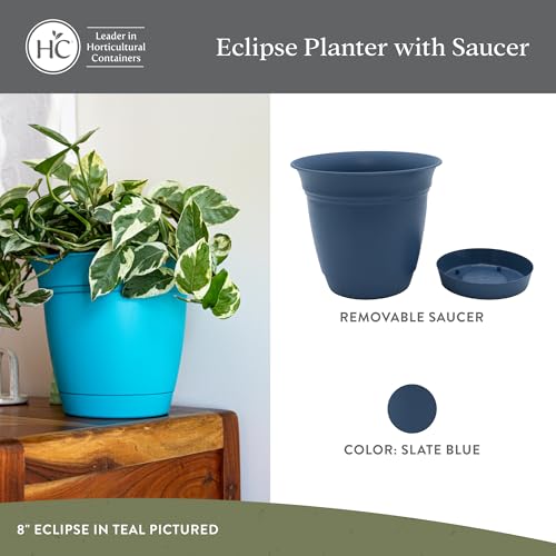 The HC Companies Eclipse Round Planter with Saucer - Outdoor & Indoor Plant Pot with Drainage Holes - Lightweight, UV-Resistant Plastic Pots for Plants, Flowers & Herbs (20" Slate Blue, Pack of 1) - color: Slate Blue, size: 20"