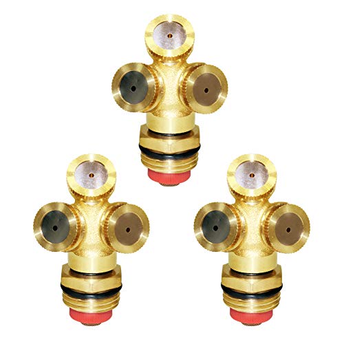Joywayus Brass Misting Spray Nozzle 1/2" NPT Male 3-Holes Garden Sprinklers Irrigation Connector Water Sprinklers Mister Heads Fitting with Filter Mesh (Pack of 3) - size: 3 Holes-1/2"NPT