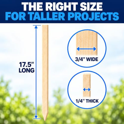 25 Pack Wooden Garden Stakes, 17.5" Long x 3/4" Wide, Made in USA Pine Plant Markers, Chisel Point Yard Stakes for Gardening, Landscaping, Row Labels, Signs & Crafts - size: 17.5" Long (25 Pack)
