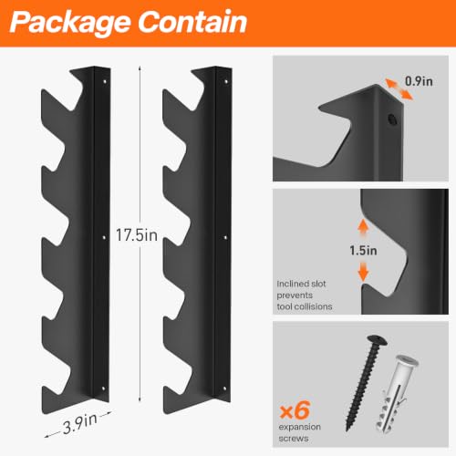 TVKB Garage Tool Organizer Wall Mount, Heavy Duty Shed & Yard Organization Racks for Walls, Horizontal Tool Rack for Shovels, Rakes, Brooms & Long Handled Tools