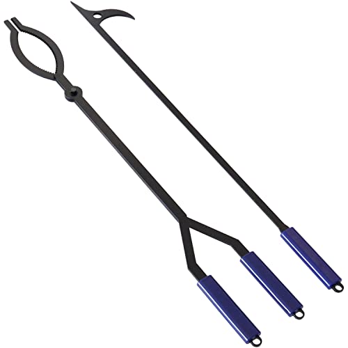 40in Fire Log Tongs Firewood Grabber and Fire Poker Set - size: 40in fire tongs poker set