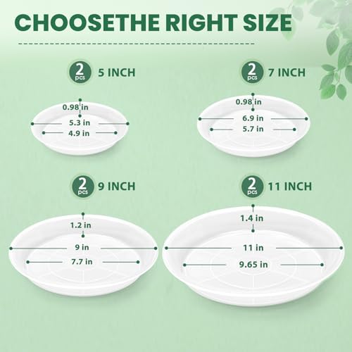 8 Pack 5 7 9 11 Inch Clear Plastic Plant Saucers for Indoors, Durable Plant Trays for Pots and Plant Water Catcher Tray with No Holes, Reusable Plastic Trays for Plants (5 7 9 11''-8Pack) - size: 5 7 9 11''-8Pack