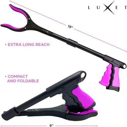 Grabber Reacher Tool - 2 Pack - Latest Version Long 19/32 Inch Foldable Pick Up Stick - Strong Grip Magnetic Tip Lightweight Trash Picker Claw Reacher Grabber Tool for Elderly Reaching, Luxet (Pink) - color: Pink