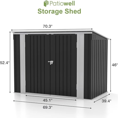 Patiowell 6x3 FT Storage Shed, Metal Horizontal Sheds, Black - color: Black, size: 6x3 FT