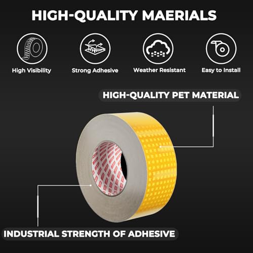 SWRT Reflective Tape 2 Inch x 30 Feet DOT-C2 Shining Star Fade Resistant Yellow Reflective Tape Outdoor Waterproof Strong Adhesive Safety Warning Tape Reflector Conspicuity Tape for Trailer Truck Bike - size: 2 Inch x 30 Ft